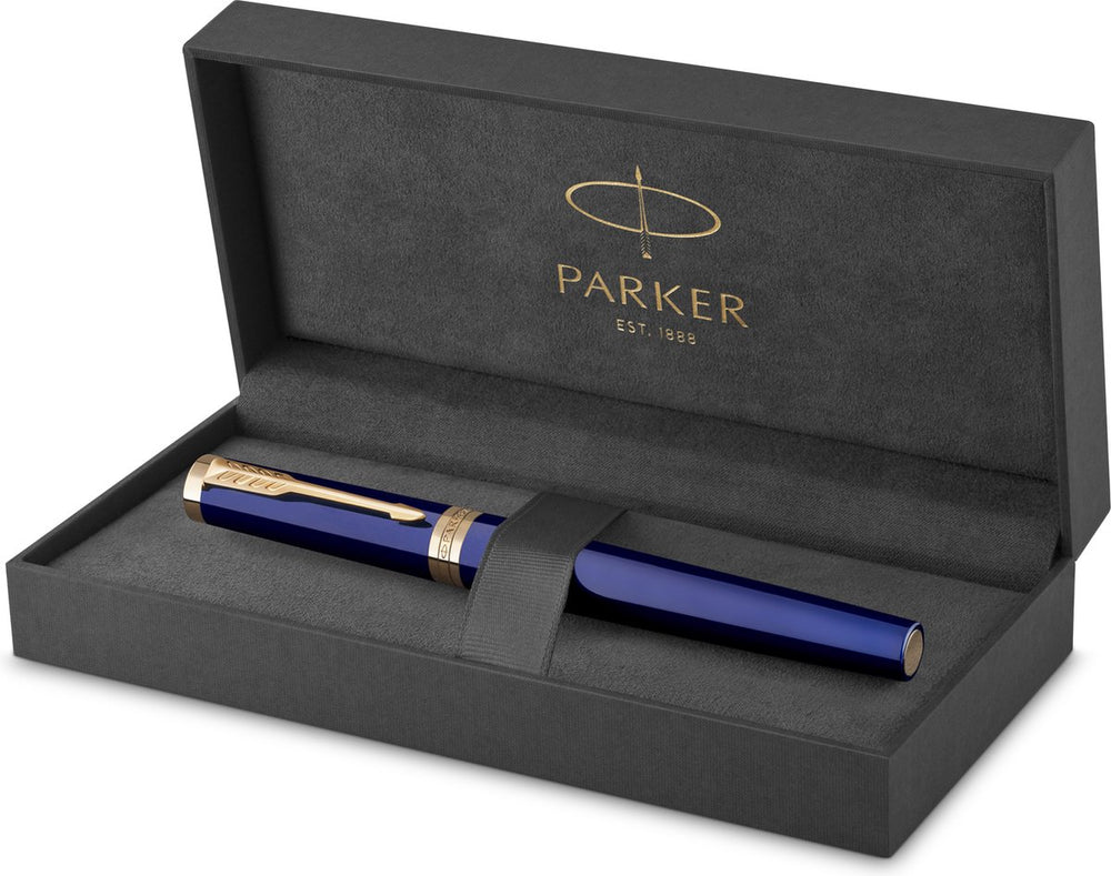 Parker ingenuity vulpen | core-collectie | blauw met gouden afwerking | medium punt | zwarte inkt | geschenkdoos