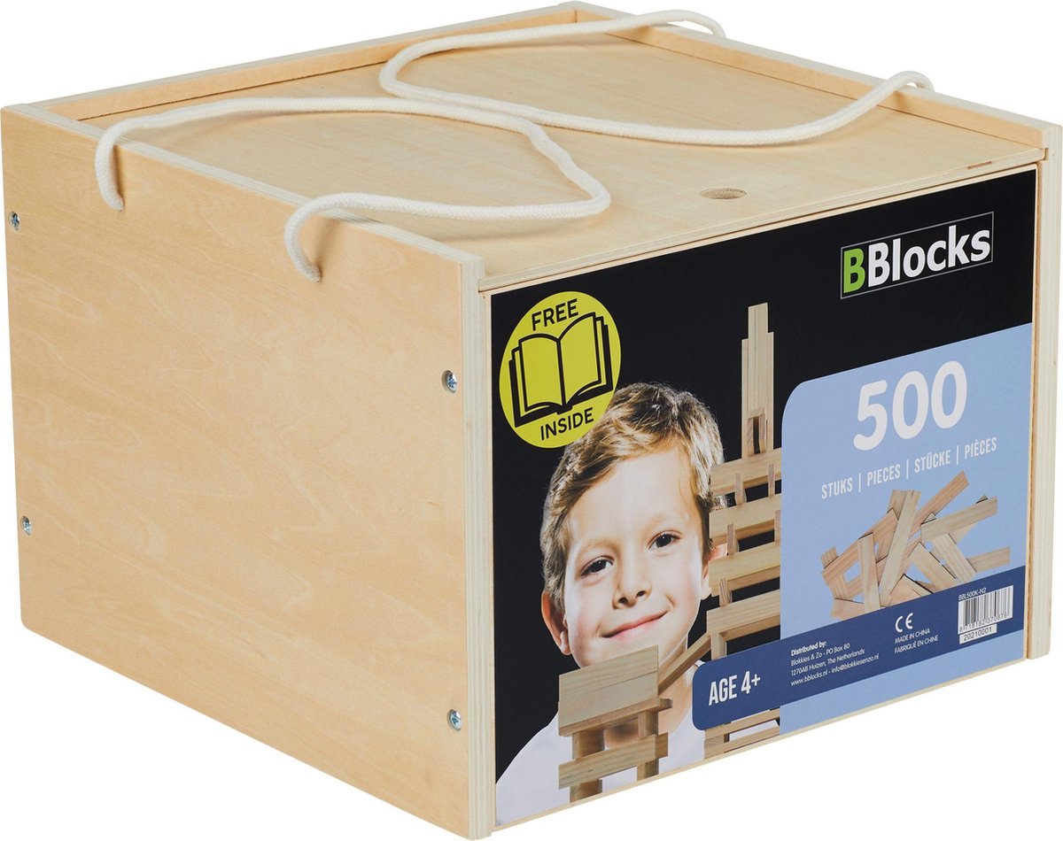 Bblocks houten plankjes in luxe houten kist 500 stuks