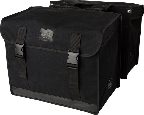 Fastrider canvas hybride 37 dubbele fietstas zwart 65l - afgeschuind - waterafstotend canvas - reflecterend - geschikt voor e-bike
