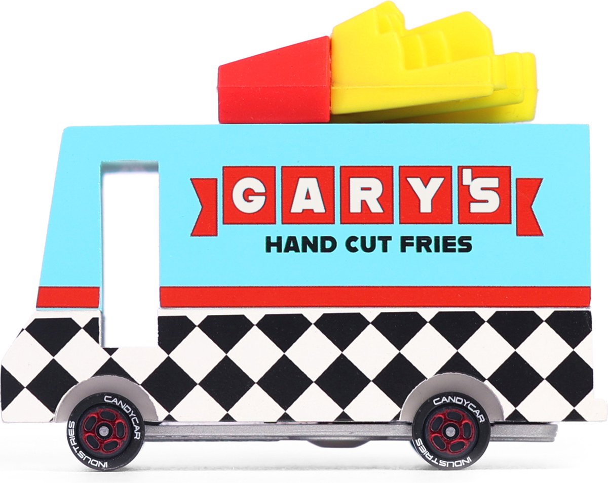 Candylab toys candycar vans: french fry van (f311) 8,4x4,1x6,5cm, wooden diecast, in giftbox, 3+