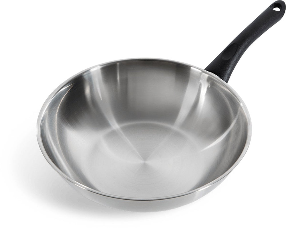 Bk bold wokpan 28 cm - 3.7l - zonder pfas-vrije antikleeflaag - wokpan inductie - rvs wok - ovenbestendig tot 160°c – koudgrepen - zonder deksel - zilver