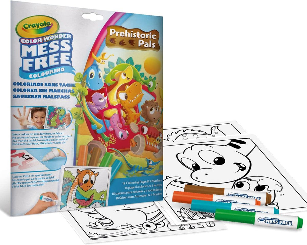 Crayola - color wonder - kleurboek - 18 kleurplaten met 4 vlekvrije stiften - onderwerp dinosaurusvrienden
