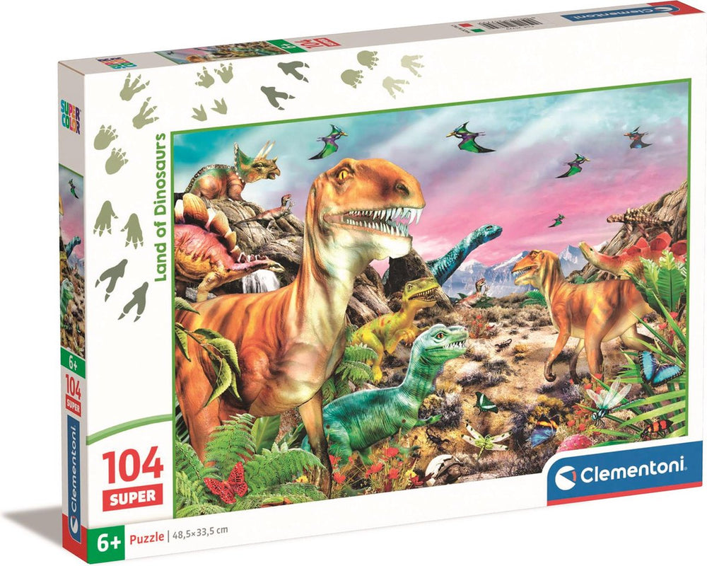 Clementoni legpuzzel super color land of dinosaurs, 104st.