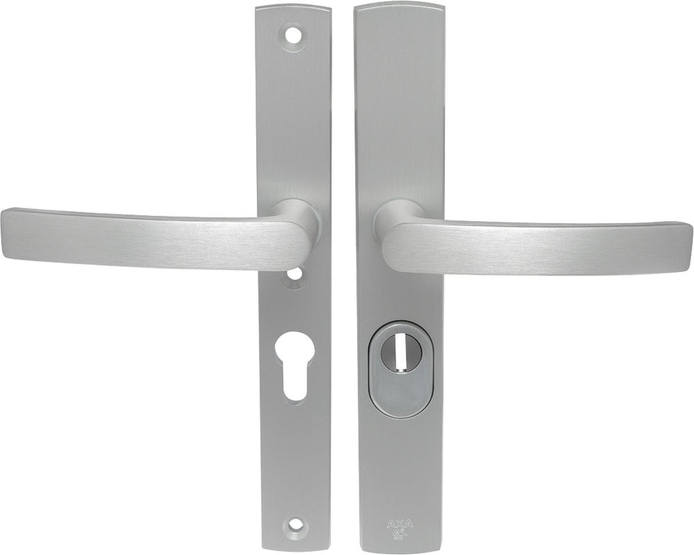 Axa veiligheidsbeslag (curve plus) smal aluminium geslepen: kruk-kruk (model blok) pc55 met kerntrekbeveiliging skg***