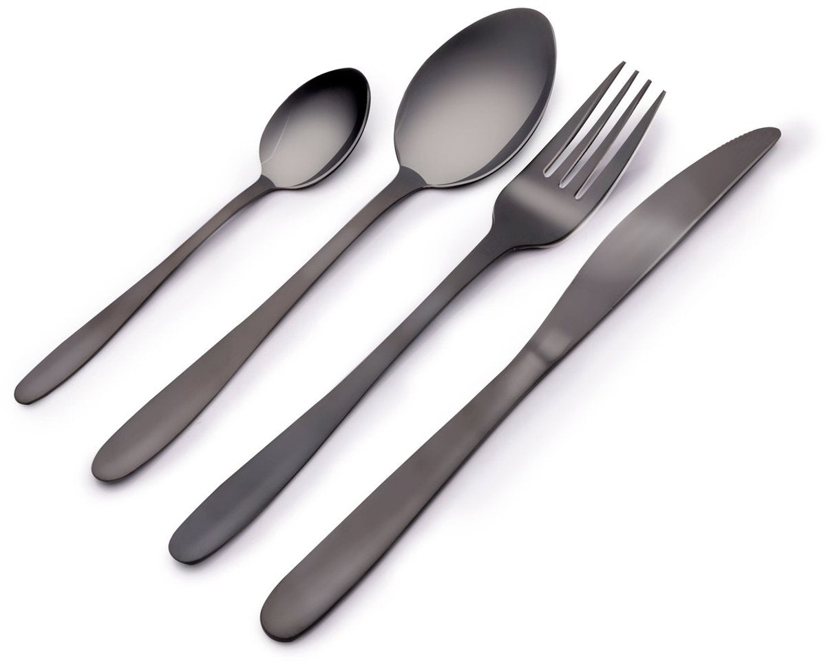 Alpina set bestek - 4-persoons: 4 messen, 4 vorken, 4 eetlepels, 4 kleine lepels - vaatwasserbestendig - rvs - zwart