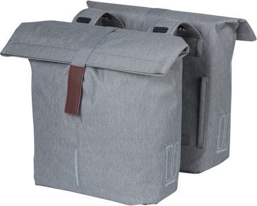 Basil City dubbele fietstas grijs, waterafstotend, geschikt voor e-bikes, reflecterend, 28-32L
