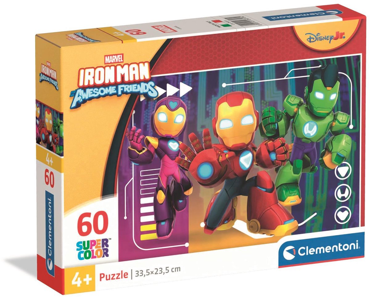 Clementoni kinderpuzzel marvel iron man - puzzel 60 stukjes - legpuzzel en educatief speelgoed - spelletjes en puzzels voor kinderen vanaf 4 jaar
