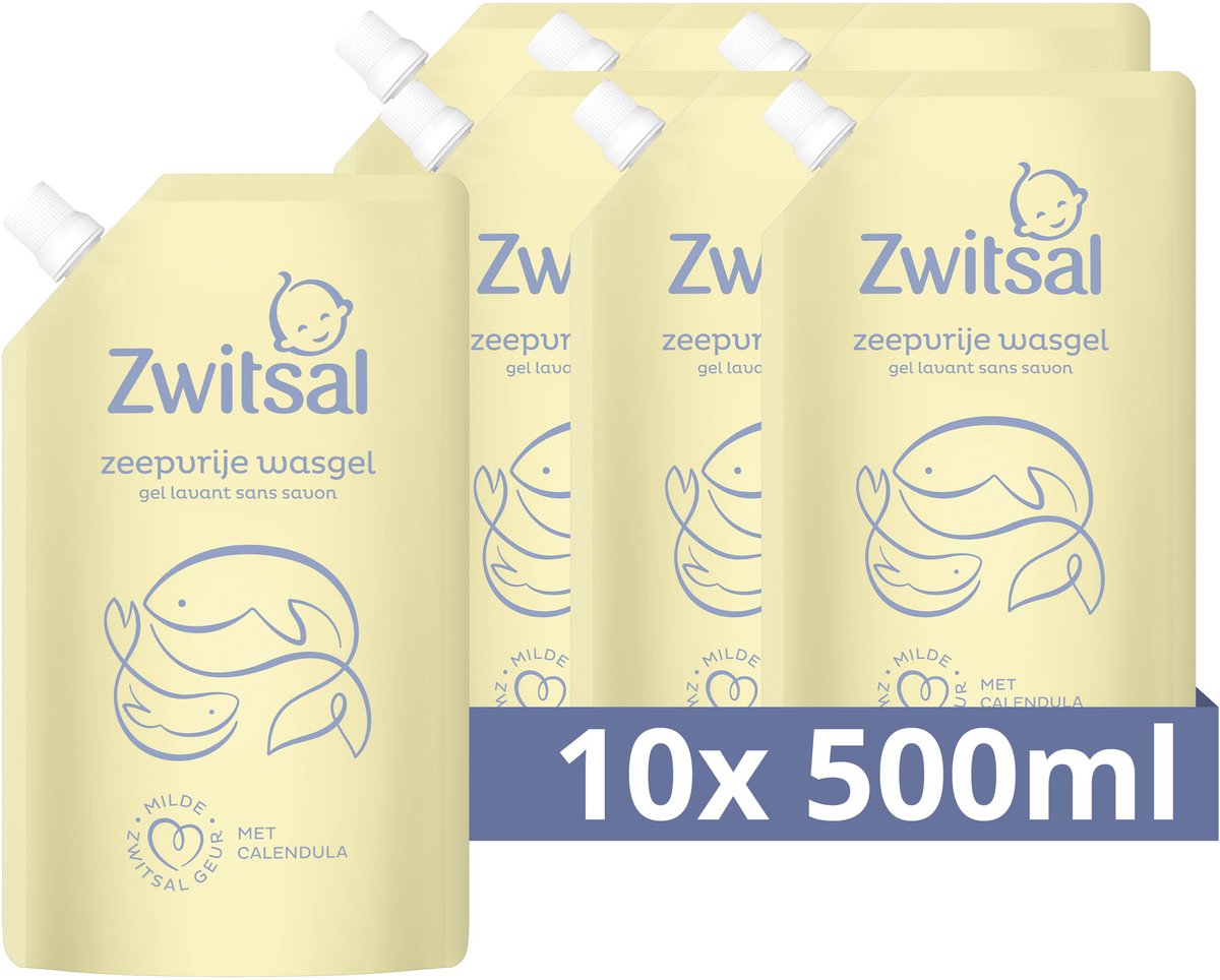 Zwitsal - zeepvrije wasgel - baby - 10 x 500 ml - navulverpakking