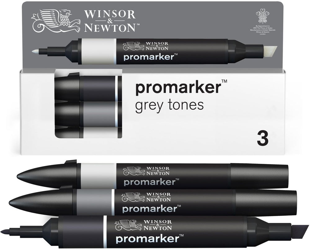 Winsor newton 0290185 promarker set 3 stuks – grey tones – alcoholmarkers met dubbele punt