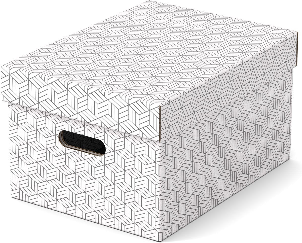 Esselte home duurzame middelgrote opbergdoos met deksel, set van 3 stuks - 100% gerecycled karton en 100% recyclebaar - wit