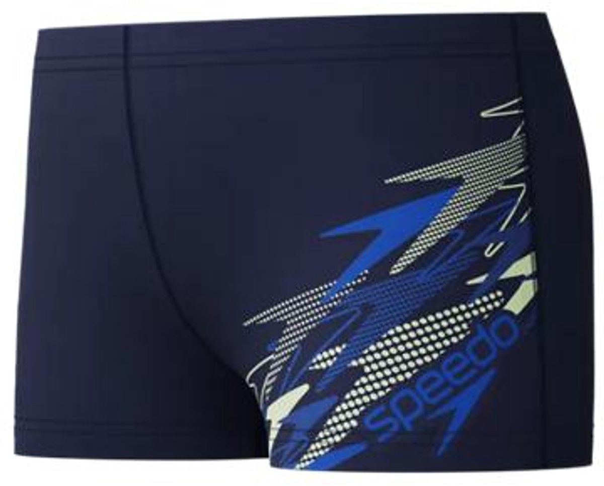 Speedo medley logo aquashort jongens - vormvaste zwembroek jongens - zwemshort jongens met stretch - sportzwembroek kids met trekkoord - marine blauw - maat 164