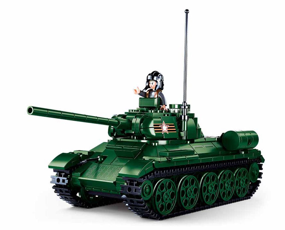 Sluban wwii t-34-85 tank bouwspeelgoed kinderen vanaf 8 jaar – constructiespeelgoed modelbouw – bouwdoos met 497 bouwstenen – m38-b0982