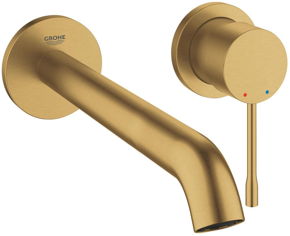 Grohe essence new wandgemonteerde inbouw wastafelkraan - afbouwdeel - zonder inbouwdeel - lange uitloop - mat goud - 19967gn1