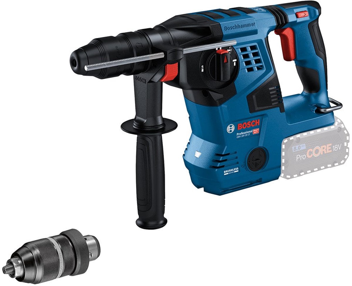Bosch blauw bosch professional gbh 18v-28 cf accu combihamer sds-plus 3,3j + snelwisselboorkop 18v basic body in l-boxx - 0611921001