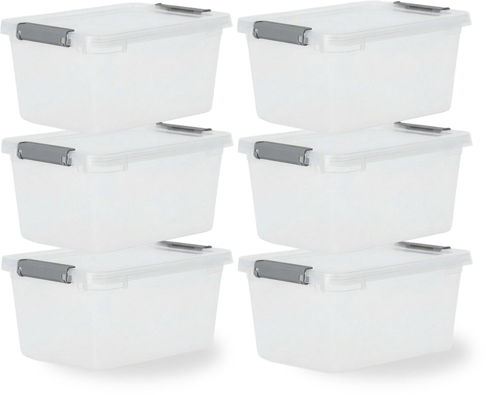 Iris storage opbergbox met clips - 4.5l - compact - stapelbaar - kunststof - transparant grijs - set van 6