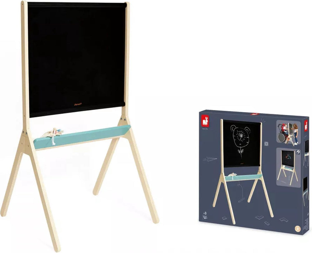Janod schoolbord - klassiek magnetisch krijtbord - dubbelzijdig: 1 effen zijde en 1 magnetisch gerasterde zijde - wordt geleverd met 20 magneten en 1 spelboekje voor 24 7 speelplezier! - geschikt vanaf 3 jaar