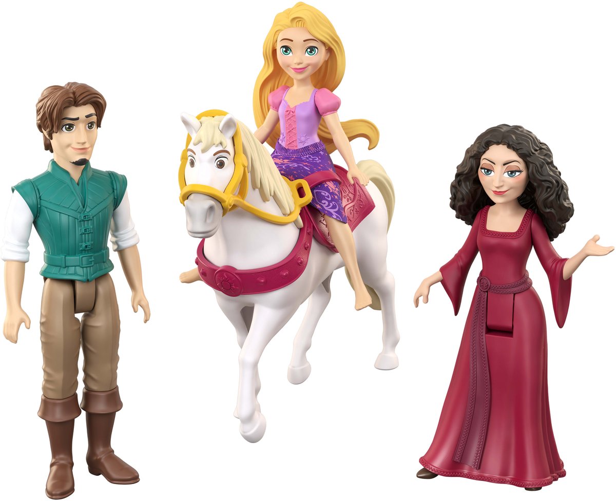Mattel disney prinses rapunzel personageset met 3 kleine poppen en paard