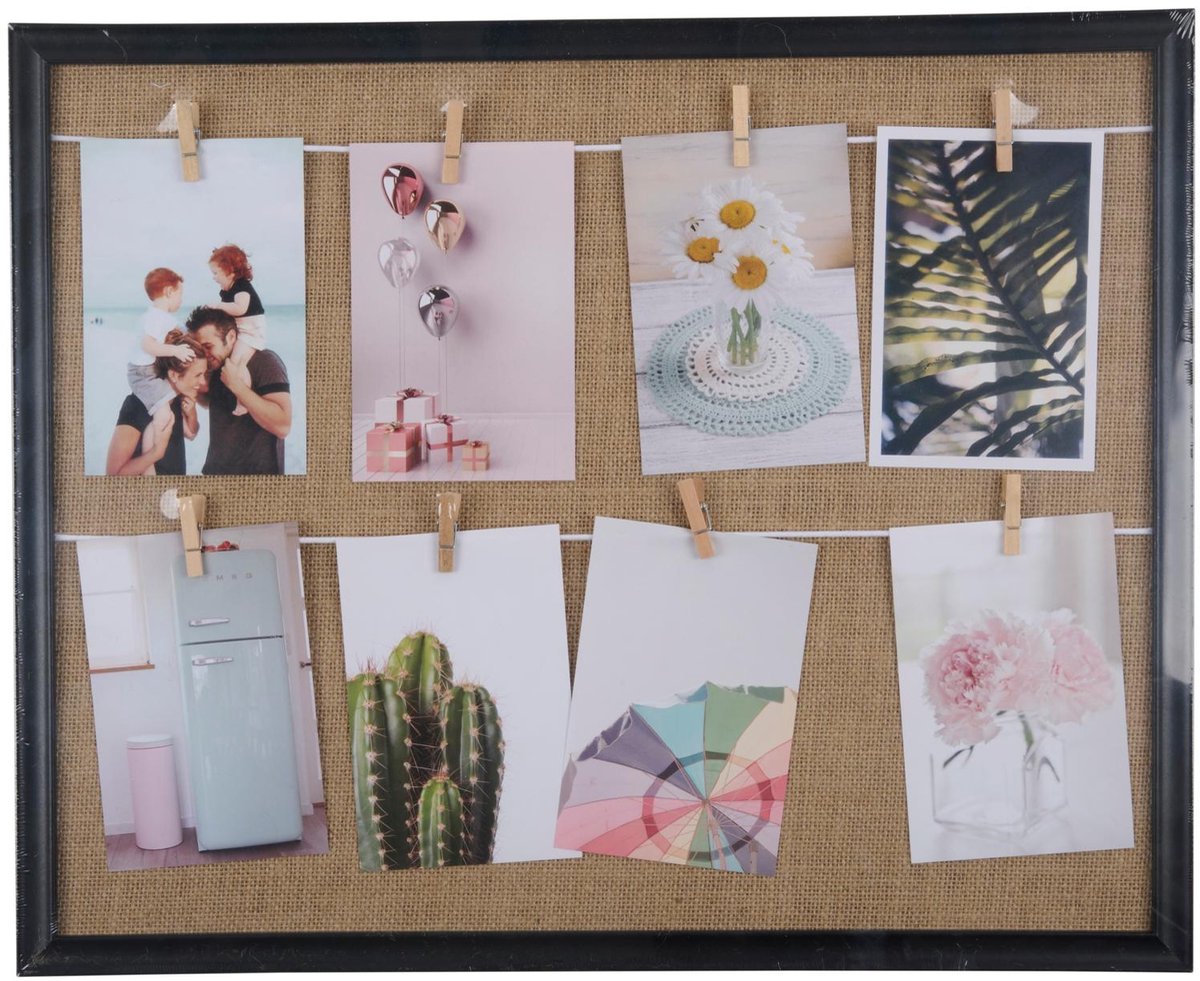 Arti casa lijst met 8 clips - foto en kaart houder - wanddecoratie met touw en knijpers - 50 x 40 cm - zwart