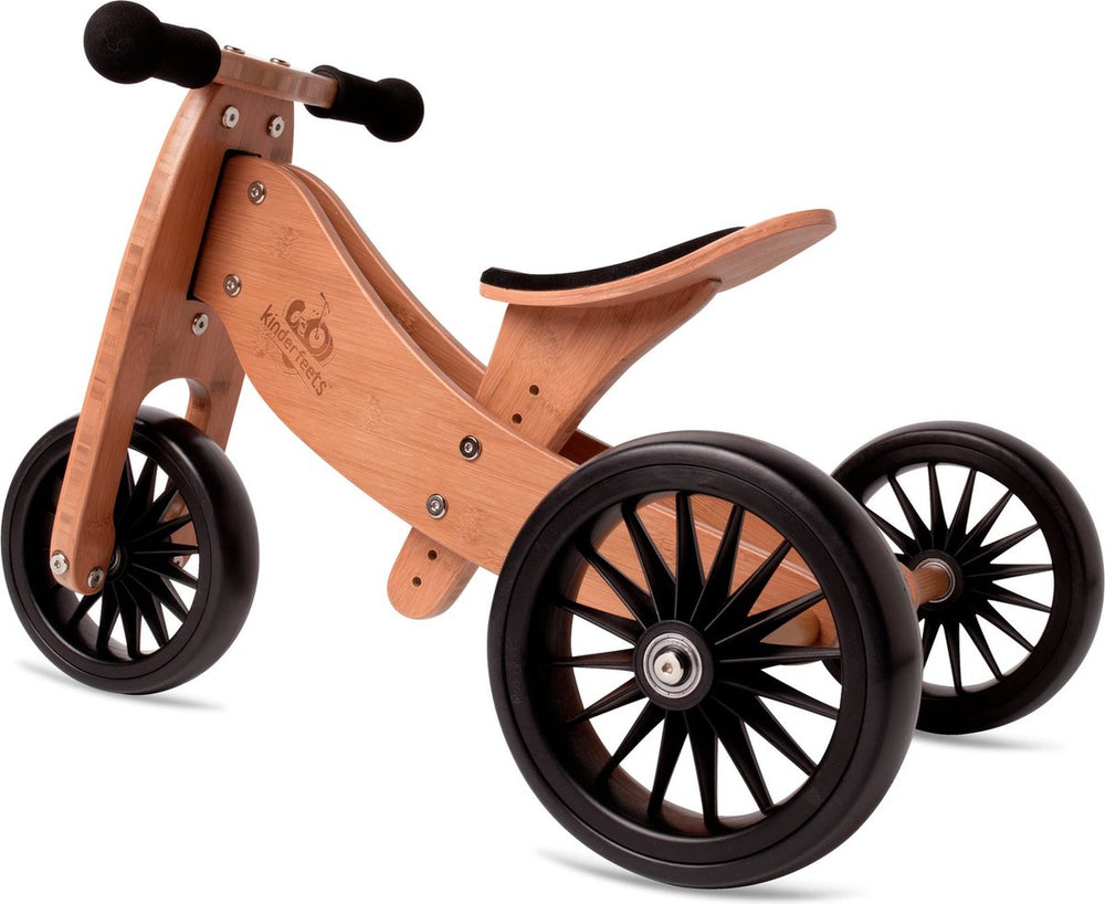 Kinderfeets 2-in-1 houten loopfiets driewieler tiny tot plus - bamboe