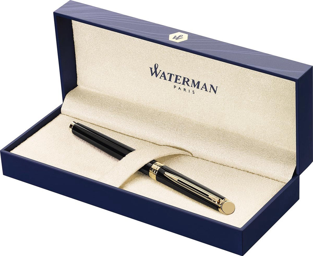 Waterman hémisphère rollerballpen | glanzend zwart met 23-karaats gouden trim | fijne punt | zwarte inkt | geschenkverpakking