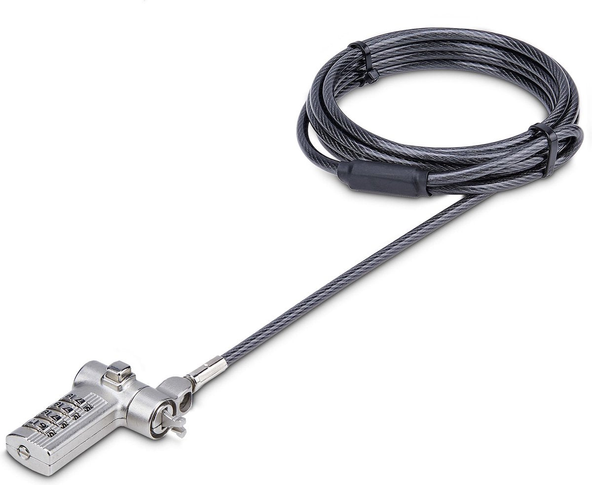 Startech .com 2m universeel laptop kabelslot, anti-diefstal kabelslot, security kabel voor notebook compatibel met noble wedge® nano k-slot, laptop cijferslot combinatieslot, snijbestendig, stalen beveiligingskabel voor laptop