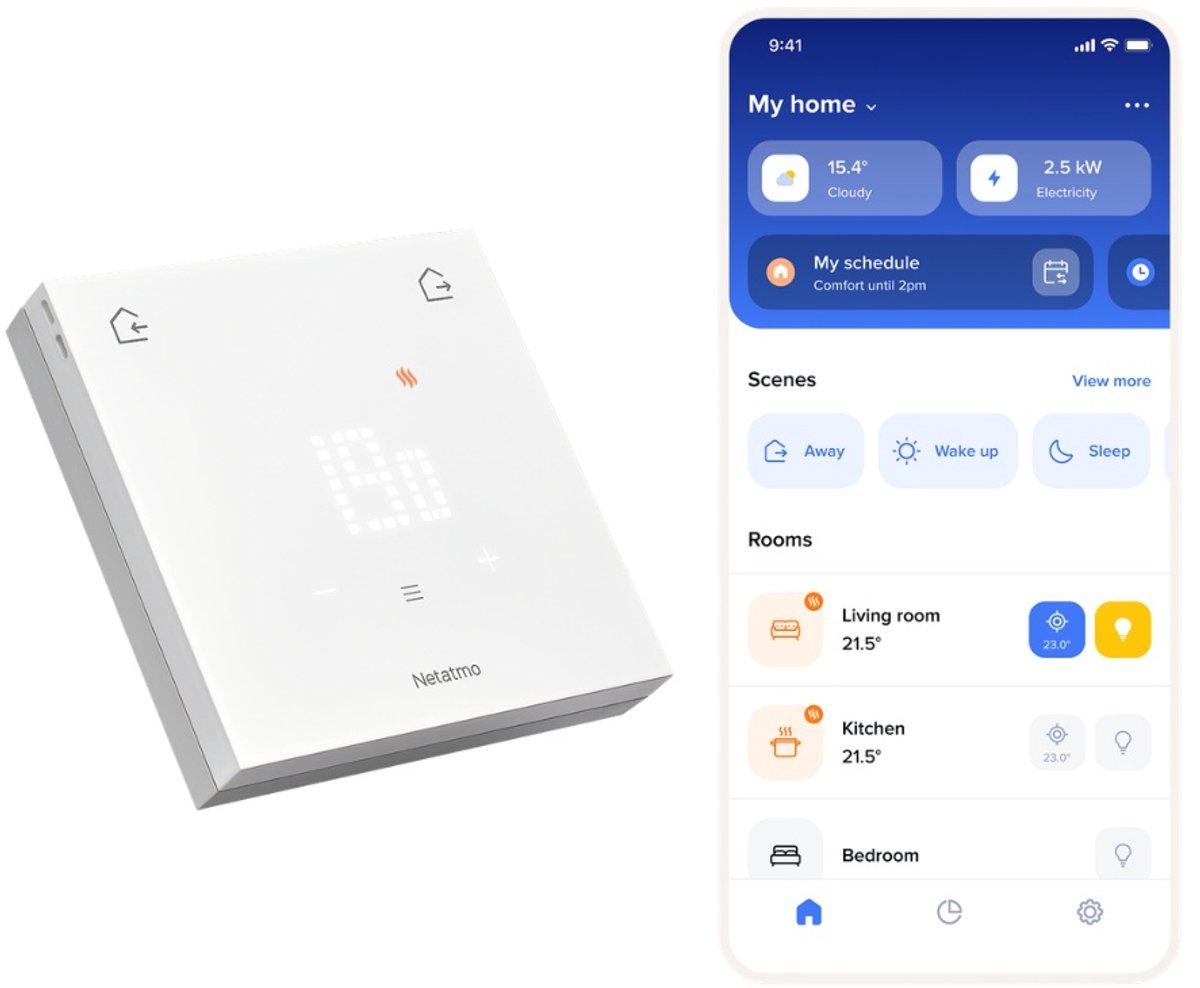 Netatmo slimme thermostaat original – draadloze smart thermostaat – app bediening, energiebesparing verbruiksinzicht – matter compatibel – werkt met apple home, google home, alexa smartthings – wit