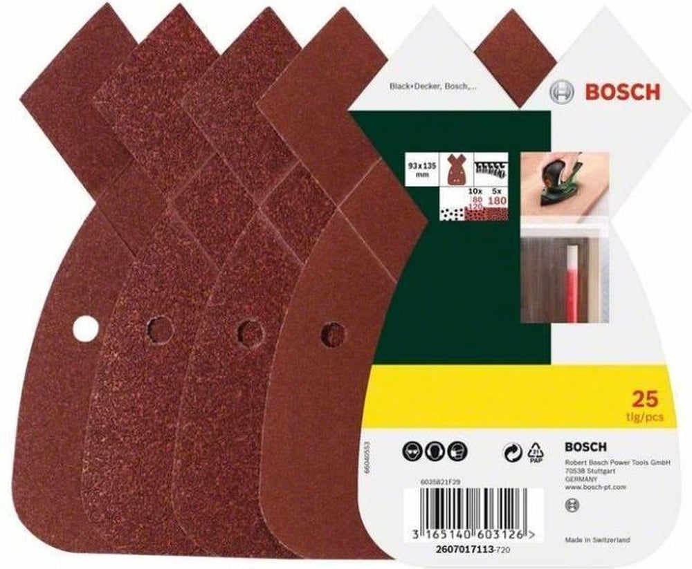 Bosch 25-delige schuurbladenset voor multischuurmachines - korrel 80; 120; 180