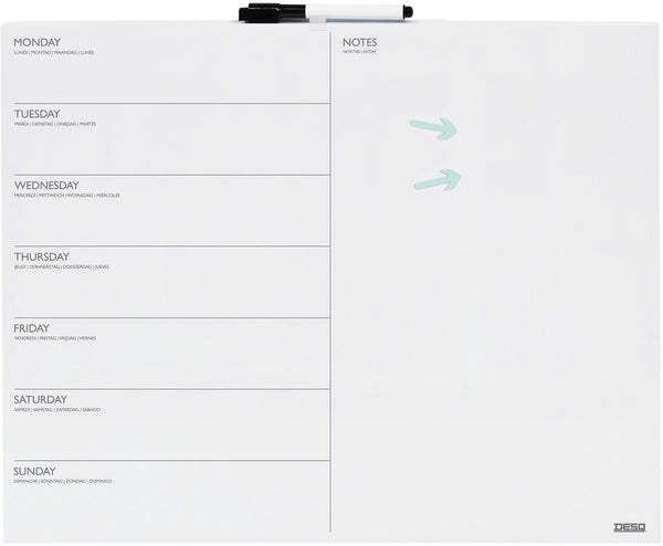 Desq ® weekplanner - whiteboard - frameloos - magnetisch - droog uitwisbaar - verticale indeling - 40 x 50 cm