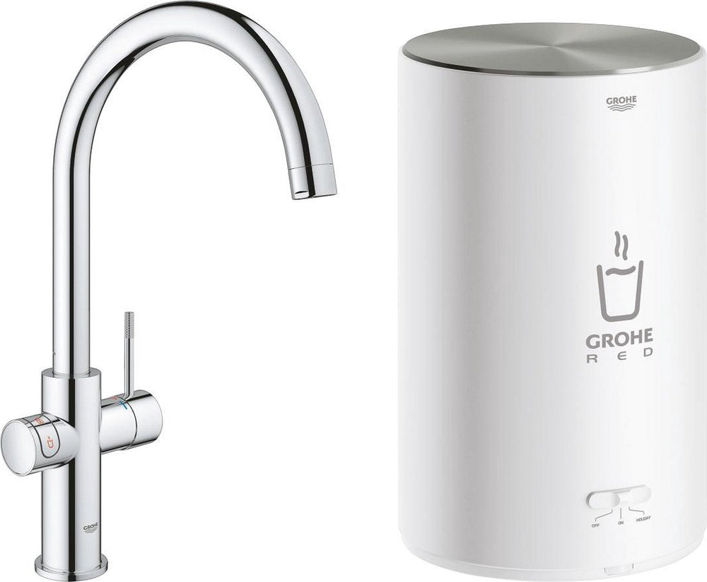 Grohe red compact 3 in 1 kokendwaterkraan - c-uitloop - 4l boiler – chroom