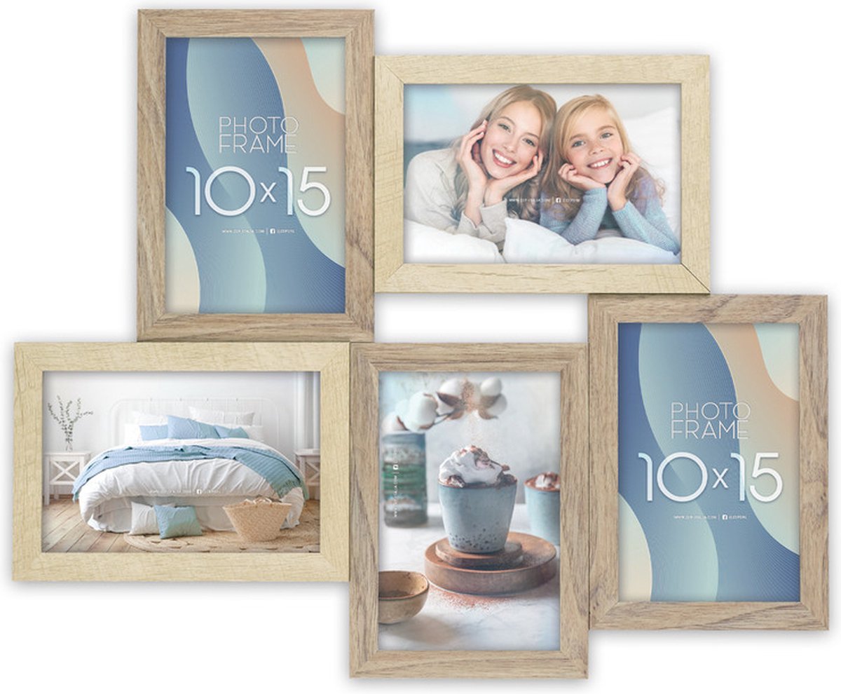 Zep - houten multi fotolijst oberg 5q bruin crème voor 5 foto's formaat 10x15 (afmeting 42x35 cm) - dt996