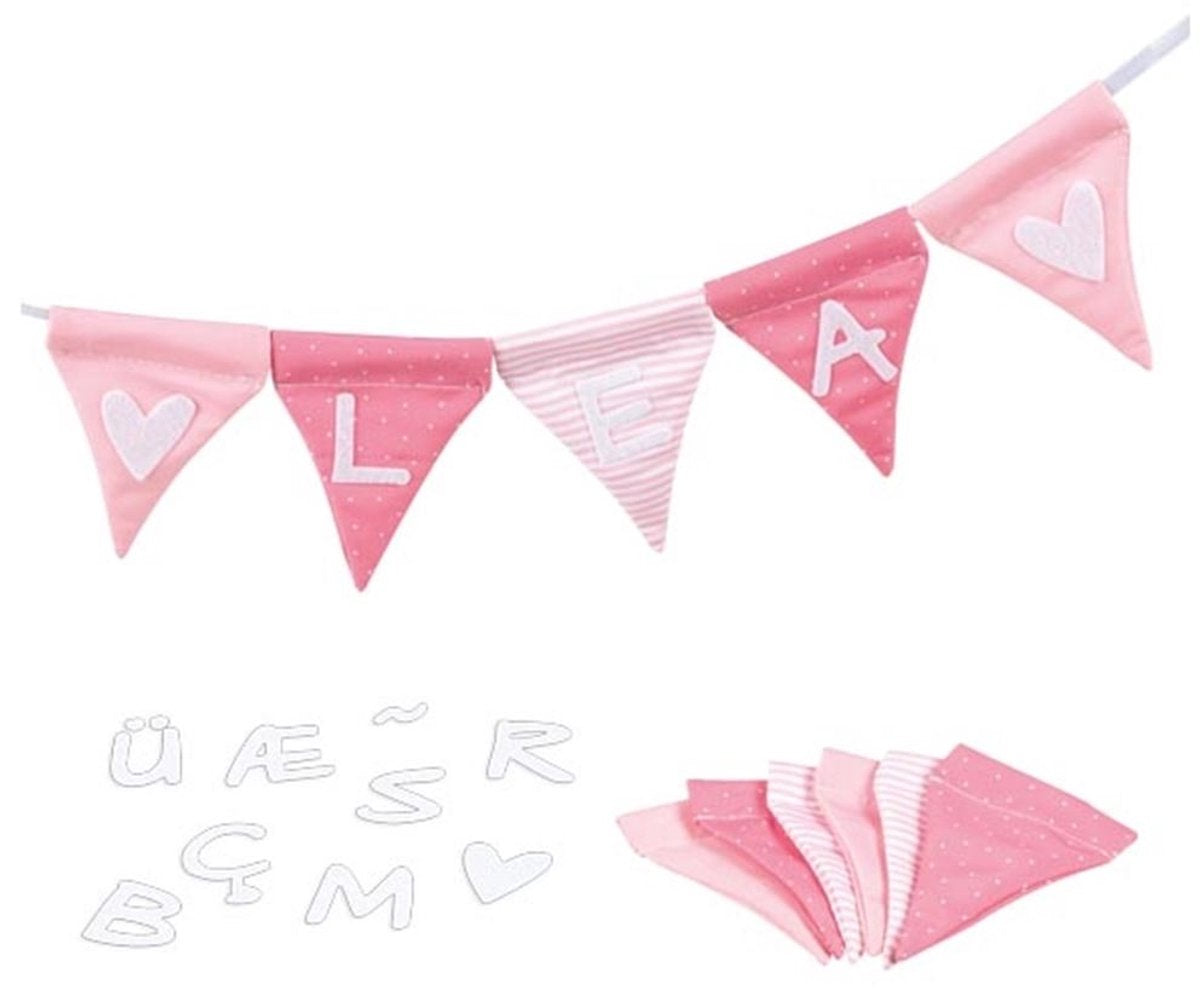 Goki stoffen vlaggenlijn maken roze met 10 vlaggen en alfabettekens