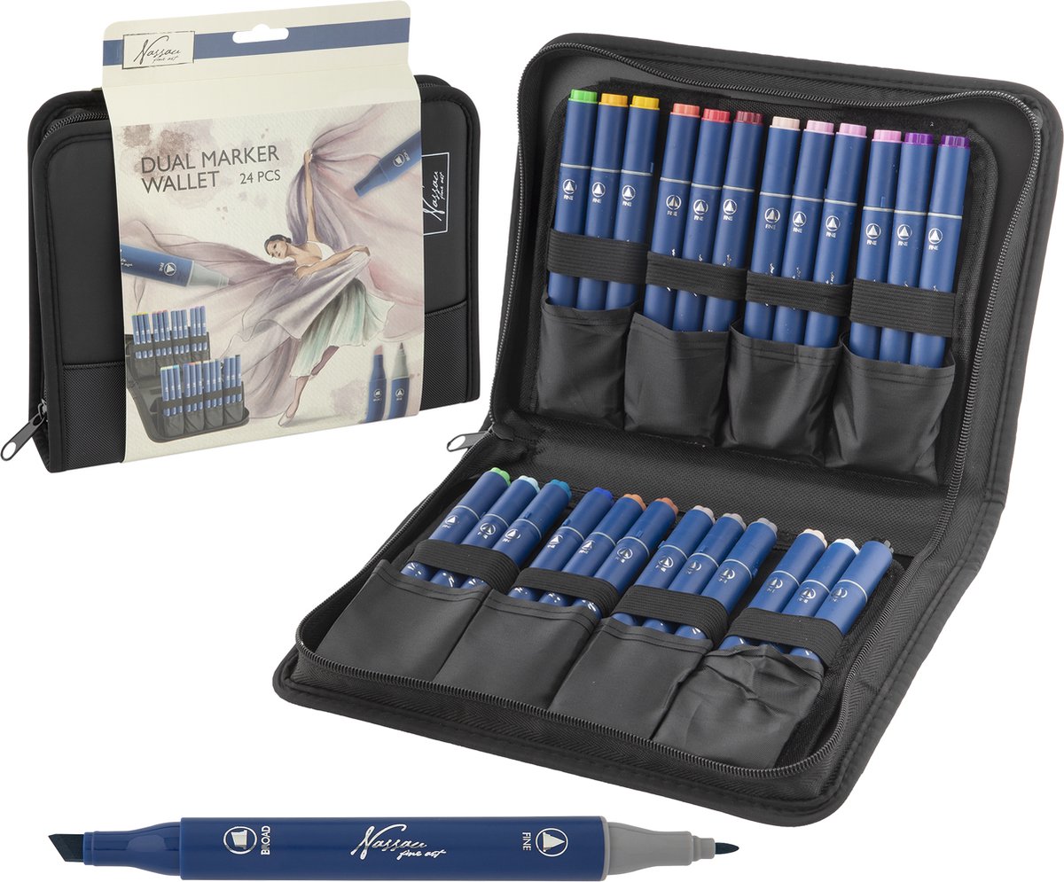 Nassau fine art nassau markeretui met 24 ronde dual markers