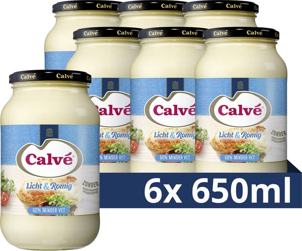 Calvé mayonaise pot - licht romig - zonder kunstmatige smaakstoffen - 6 x 650 ml