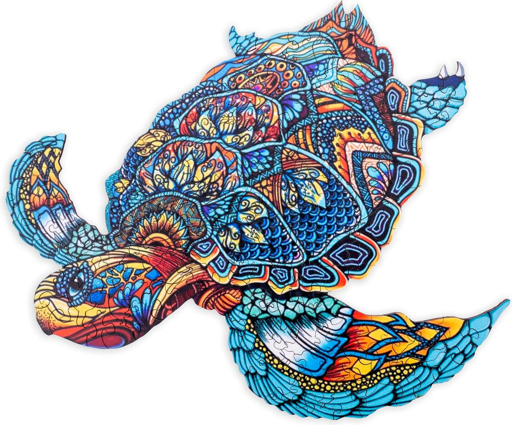 Engelhart houten puzzel schildpad – 128 unieke puzzelstukjes – a4 formaat houten legpuzzel – dieren puzzelspel – ontspannend denkspel – inclusief opbergetui –