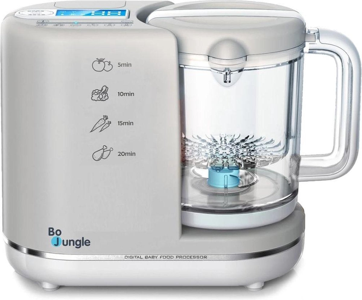 Bo jungle - foodprocessor - keukenmachine - compact - baby voeding maken - zelfreiniging - blender - stomen - flessenwarmer - 900 ml + 500 ml - losse onderdelen zijn vaatwasbestendig - digital baby food processor 6 in 1