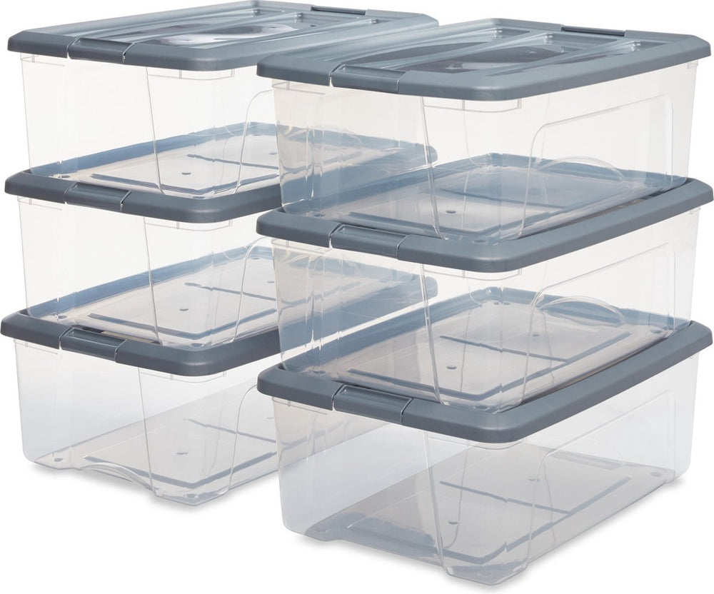 Iris new topbox opbergbox - 30l - kunststof - transparant zilvergrijs - set van 6