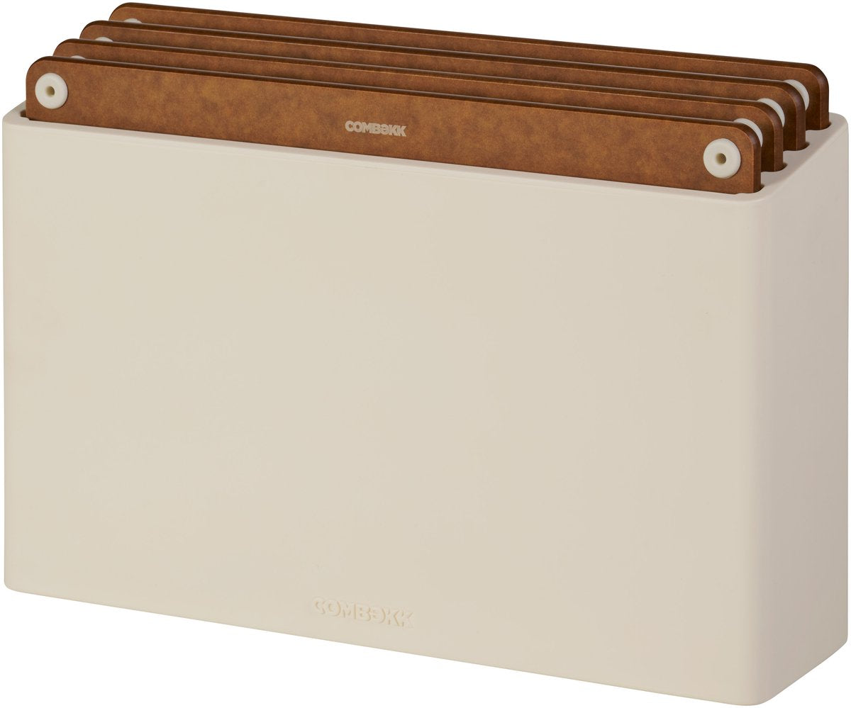 Combekk snijplankenset 4pcs - 100% gerecycled abs en fsc geperst hout – microplasticvrij - antibacterieel - vaatwasser bestendig – bruin sand – 20x30 cm