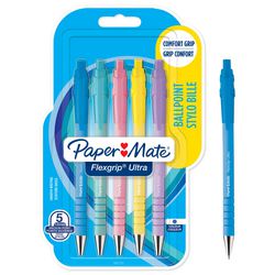 Paper mate flexgrip ultra-balpennen met pastelkleuren | medium punt (1,0 mm) | blauwe inkt | 5 stuks