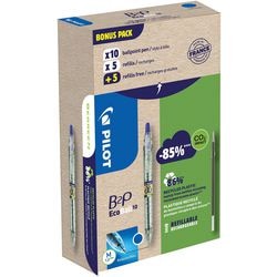 Pilot ecoball b2p begreen balpen | medium punt | 0 | 3 mm 10 stuks + 10 vullingen | blauw