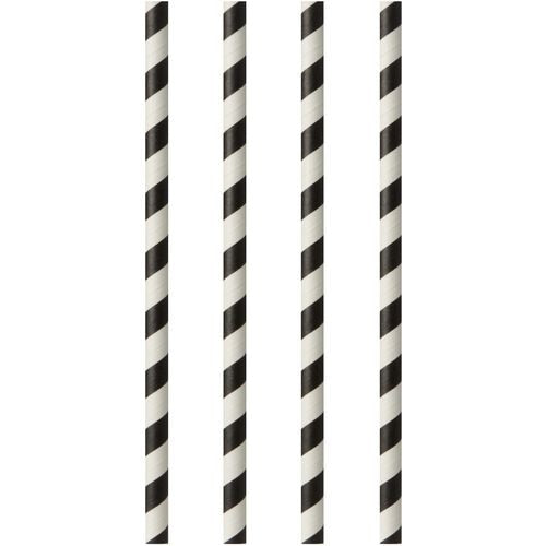 Rietjes papstar papier zwart, wit gestreept 6 mm diameter