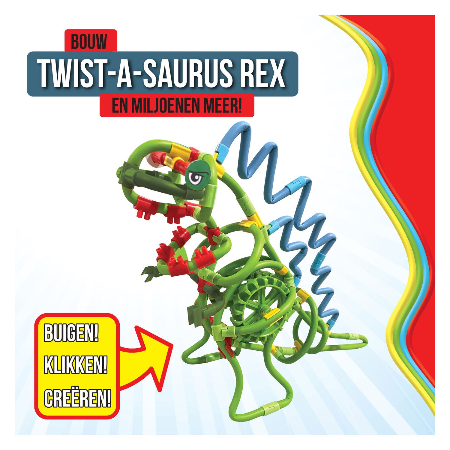 Clics spaghetteez twist-a-saurus rex flexibele bouwstaafjes, 64dlg.