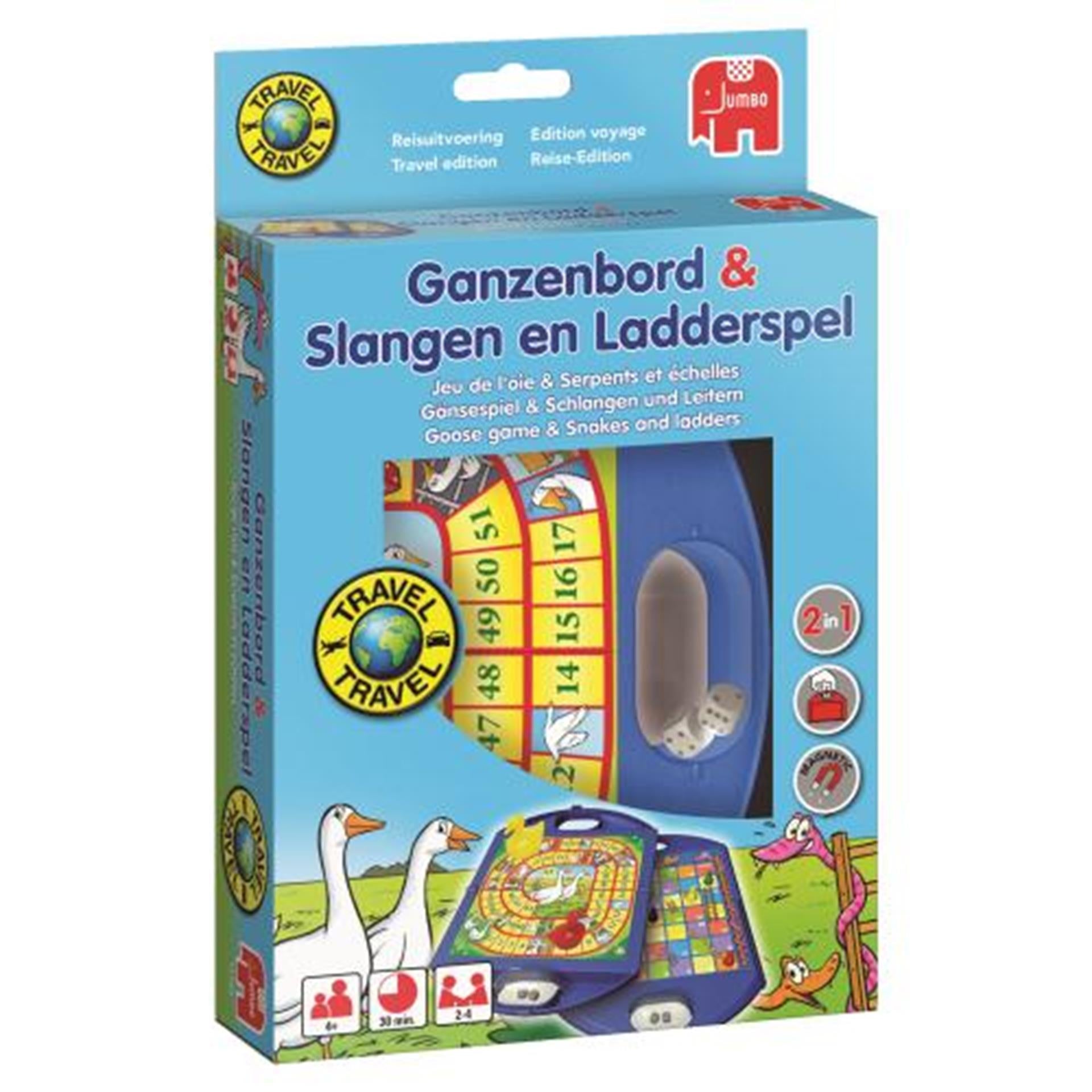 Jumbo Ganzenbord Slangen en Ladderspel Reisspel