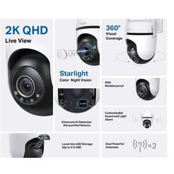 Tp-link tapo c520ws beveiligingscamera buiten - 2.5k qhd - 360° horizontaal 130° verticaal - ip66- wifi camera