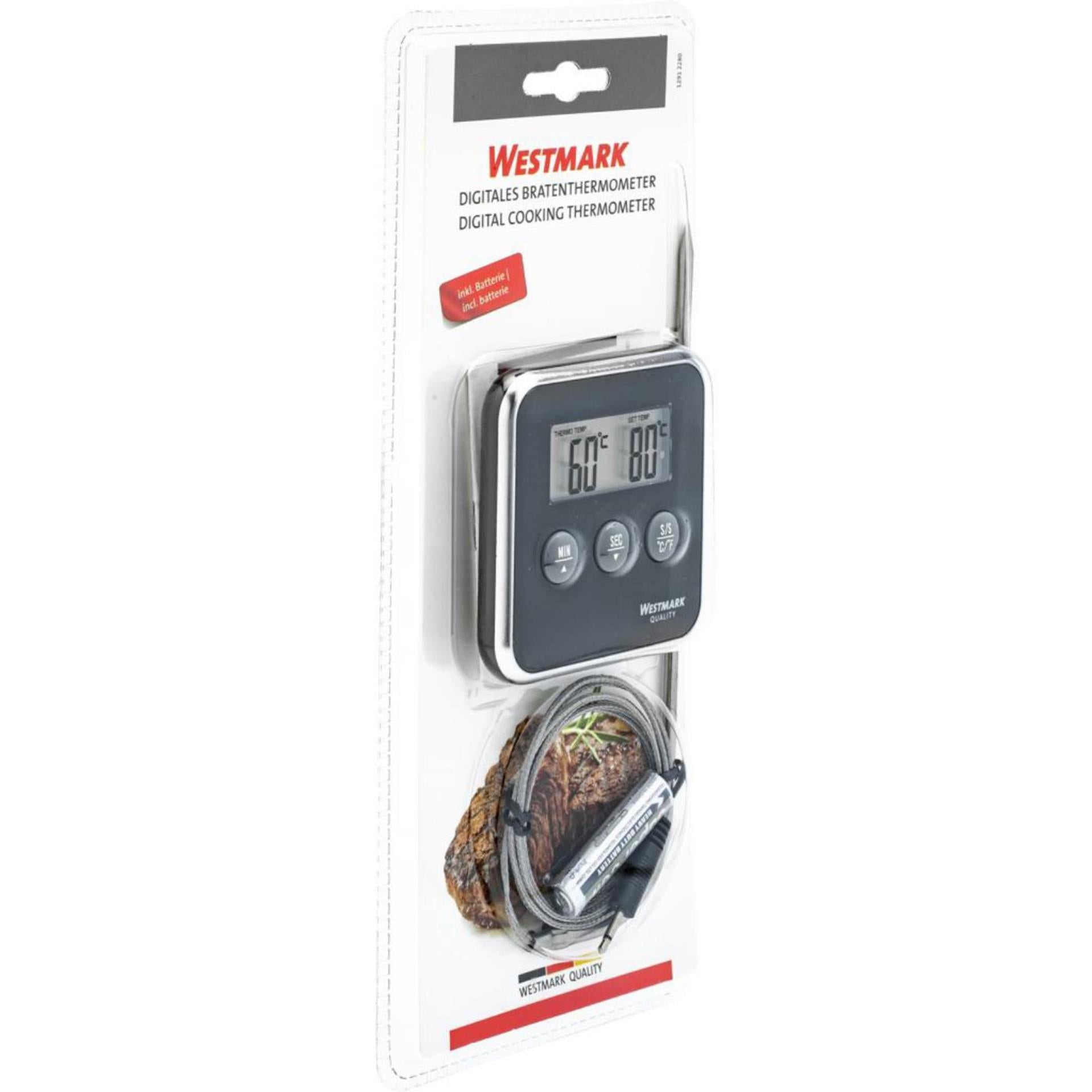 Westmark digitale braadthermometer, met alarm, om op te hangen of neer te zetten, roestvrij staal kunststof, zilver zwart, 12912280