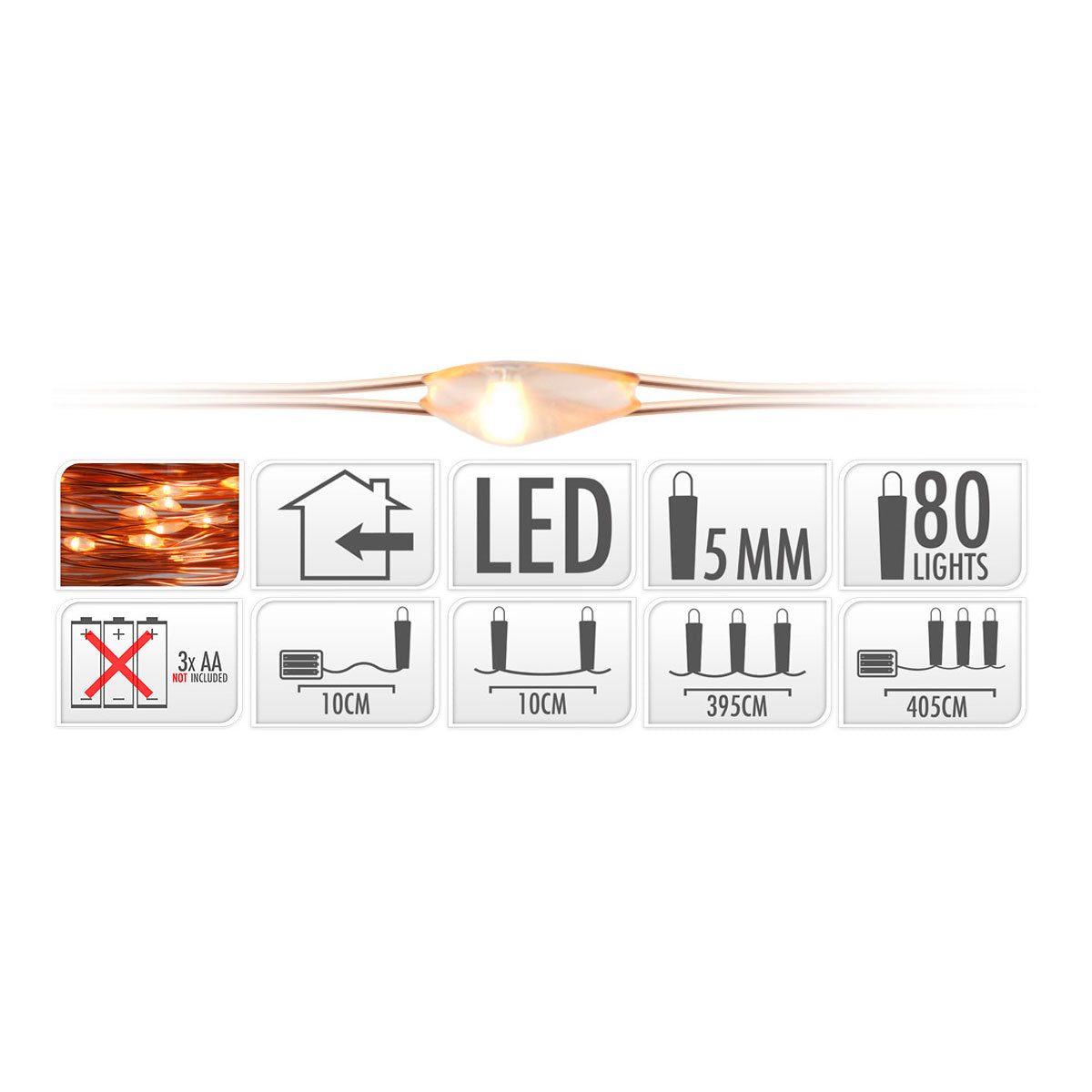 Koperdraad met 80 LED-lampen