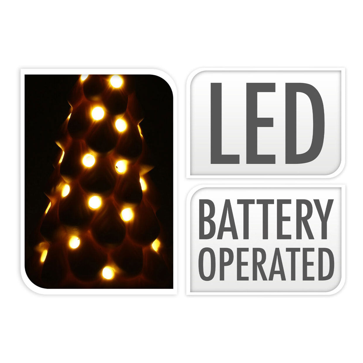 Porseleinen Kerstboom met Led, Set van 6 stuks