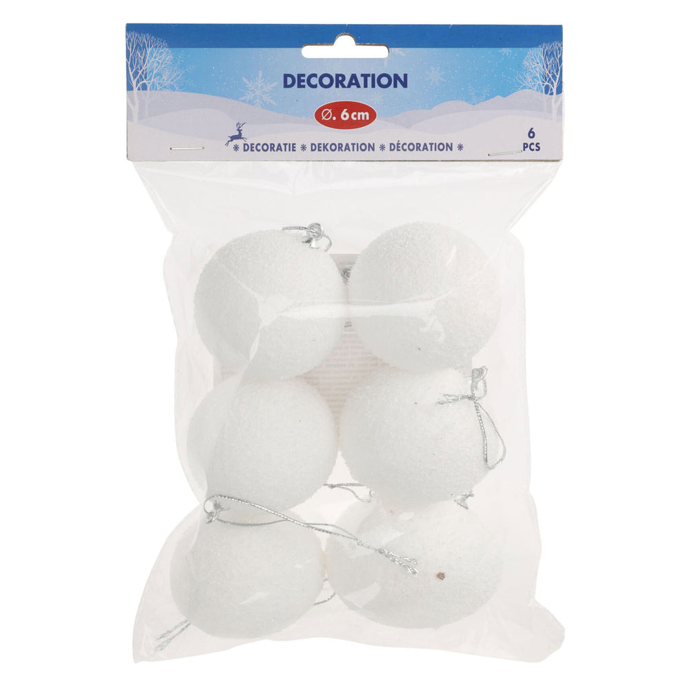 Decoratie sneeuwballen 6cm, 6st.