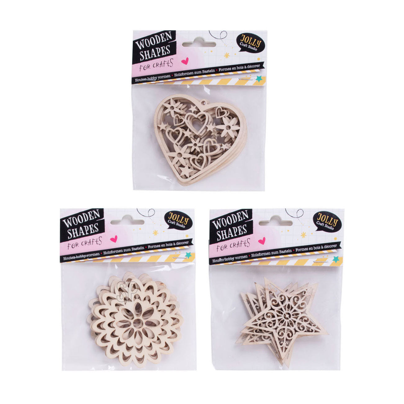 Houten vormen hobbyset, 4st.
