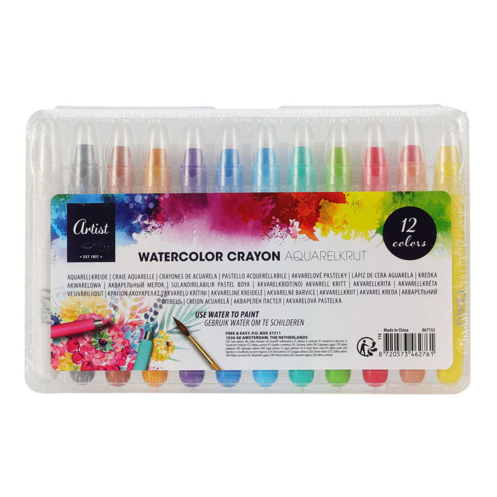Koopman waterverf krijt set - aquarelkrijt 12 kleuren voor kinderen.