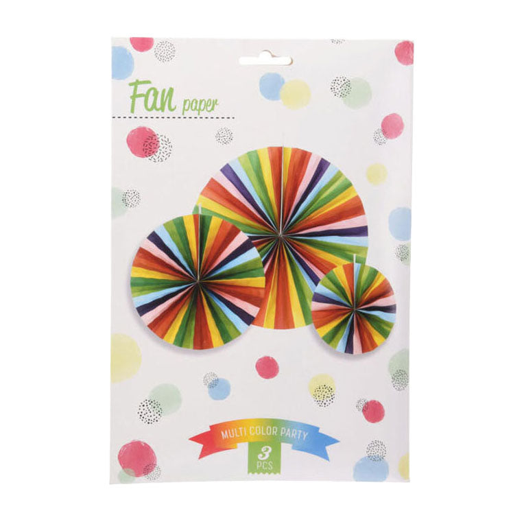 Waaier papier multi kleuren, set van 3